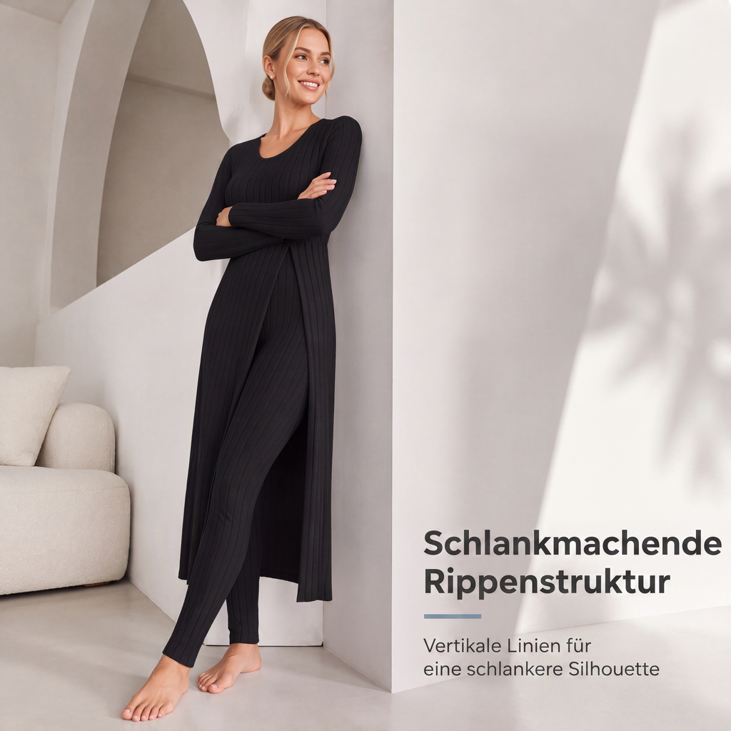 Legeres, weiches geripptes Strick-Zweiteiler-Set für Damen