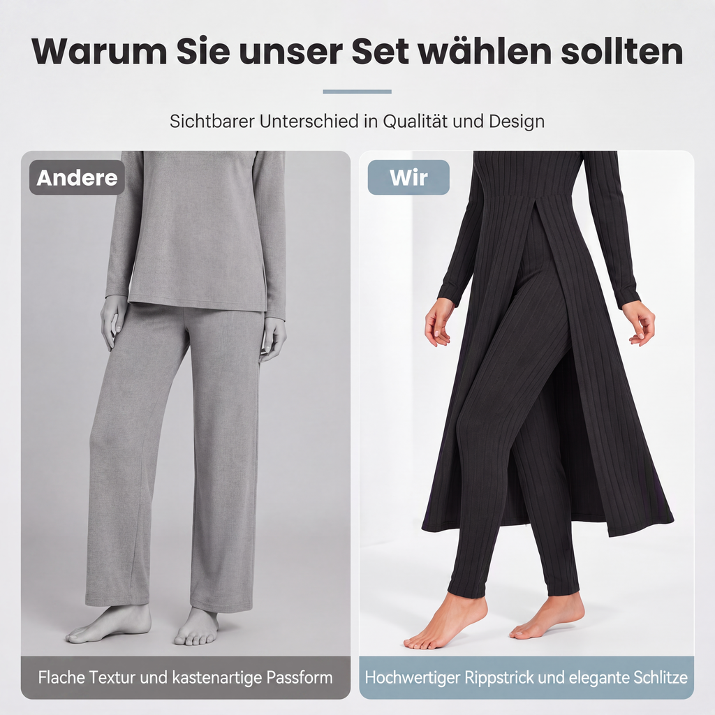 Legeres, weiches geripptes Strick-Zweiteiler-Set für Damen