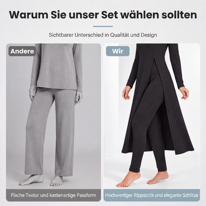Legeres, weiches geripptes Strick-Zweiteiler-Set für Damen