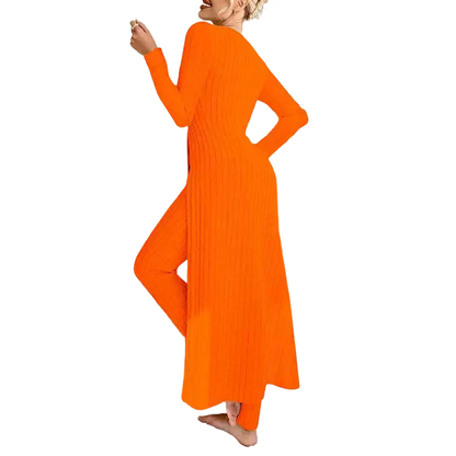 Legeres, weiches geripptes Strick-Zweiteiler-Set für Damen