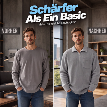 Herren-Casual-Pullover mit Rippenmuster und Halb-Reißverschluss