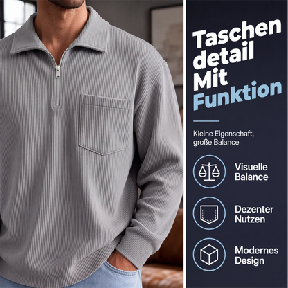 Herren-Casual-Pullover mit Rippenmuster und Halb-Reißverschluss