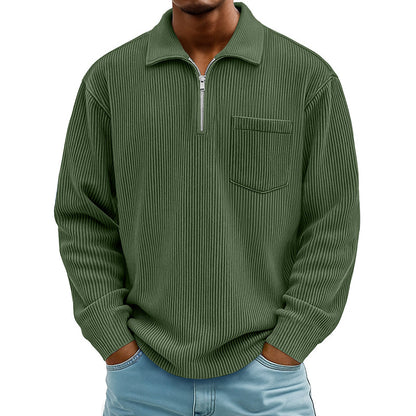 Herren-Casual-Pullover mit Rippenmuster und Halb-Reißverschluss