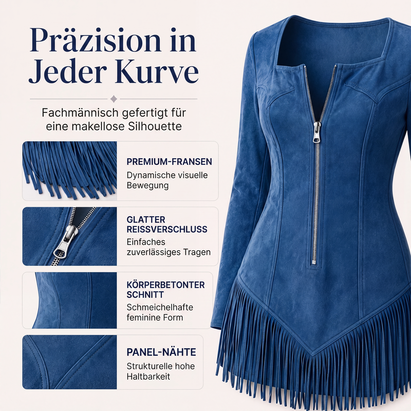 📢📢50%Rabatt!!!🎉✨Damen figurbetontes Fransenkleid mit Halb-Reißverschluss