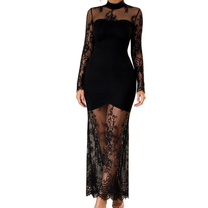 📢🎉50%Rabatt!!!🛍️✨Langärmliges Maxikleid für Damen mit Spitzeneinsatz
