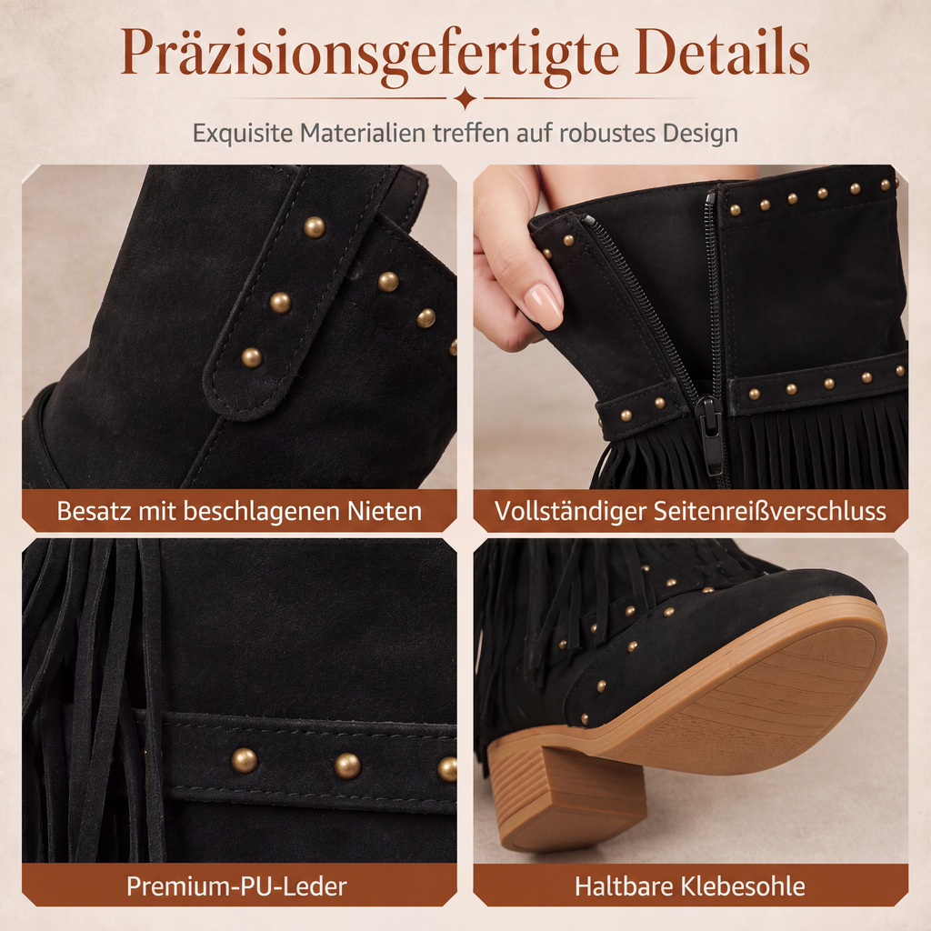 📢📢50%Rabatt!!!🎉✨Damen-Kniestiefel mit Fransendetails & Blockabsatz
