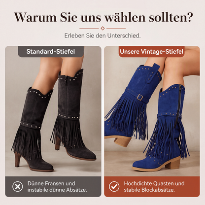 📢📢50%Rabatt!!!🎉✨Damen-Kniestiefel mit Fransendetails & Blockabsatz