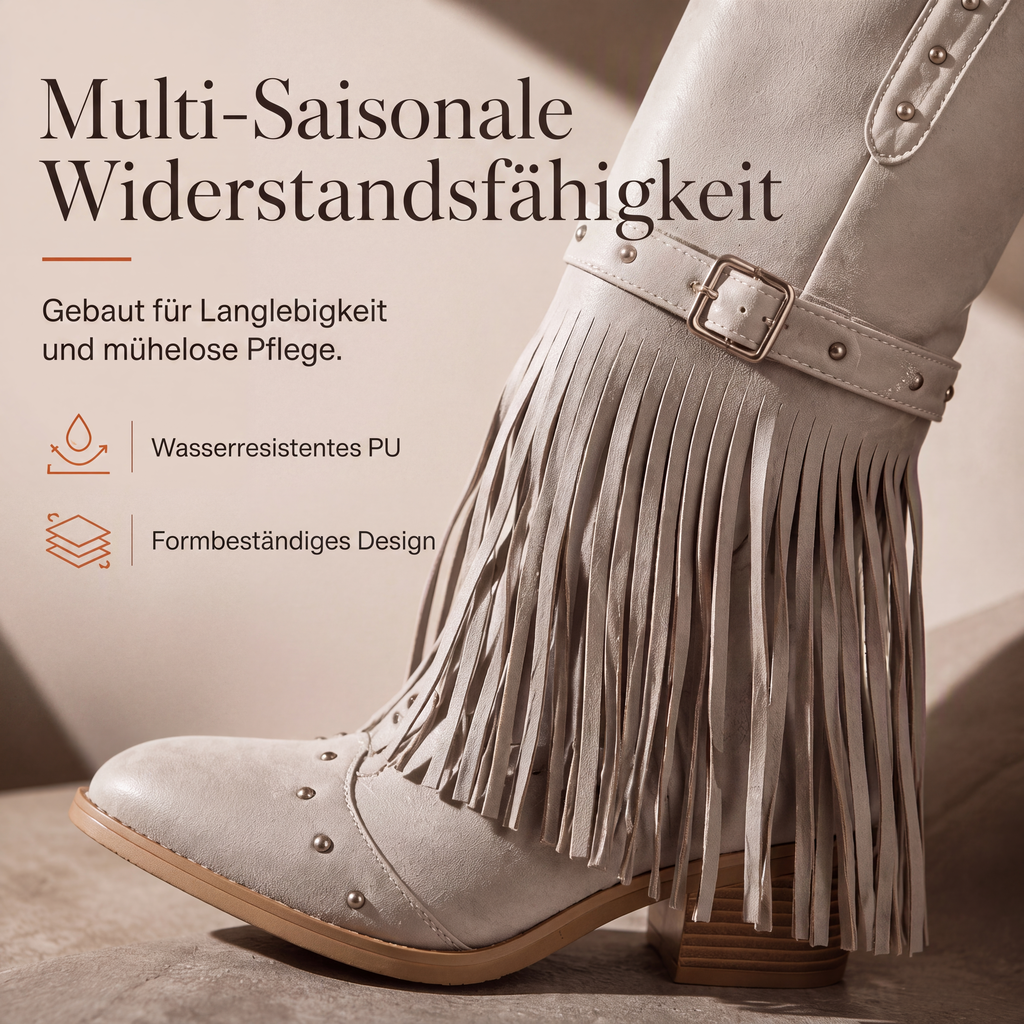 📢📢50%Rabatt!!!🎉✨Damen-Kniestiefel mit Fransendetails & Blockabsatz
