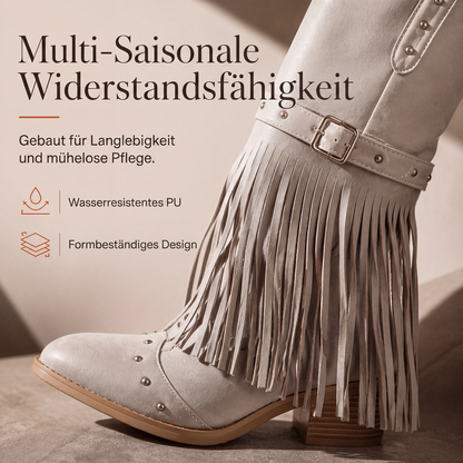 📢📢50%Rabatt!!!🎉✨Damen-Kniestiefel mit Fransendetails & Blockabsatz
