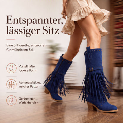 📢📢50%Rabatt!!!🎉✨Damen-Kniestiefel mit Fransendetails & Blockabsatz