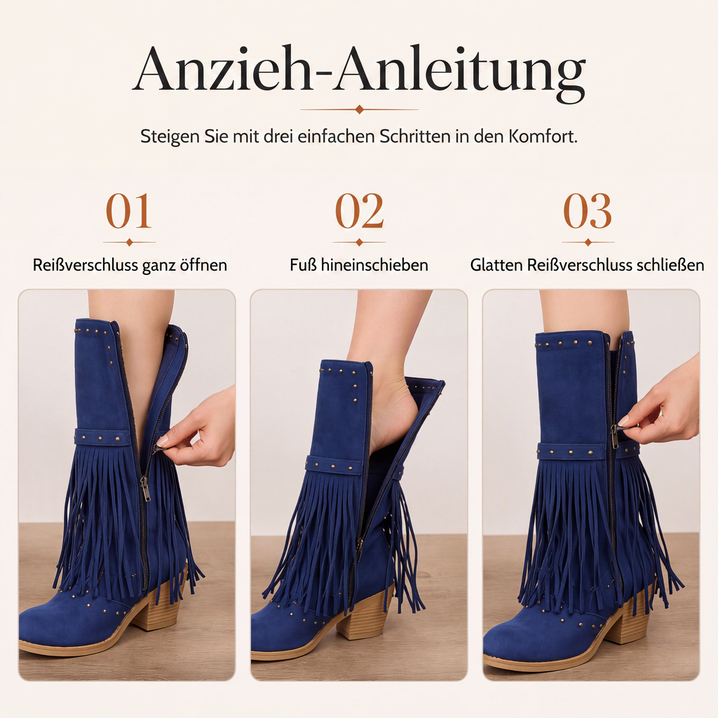 📢📢50%Rabatt!!!🎉✨Damen-Kniestiefel mit Fransendetails & Blockabsatz