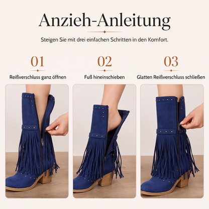 📢📢50%Rabatt!!!🎉✨Damen-Kniestiefel mit Fransendetails & Blockabsatz
