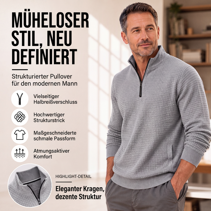 📢50%Rabatt!!!🎉✨Herren Waffelstrick Viertelreißverschluss T-Shirt