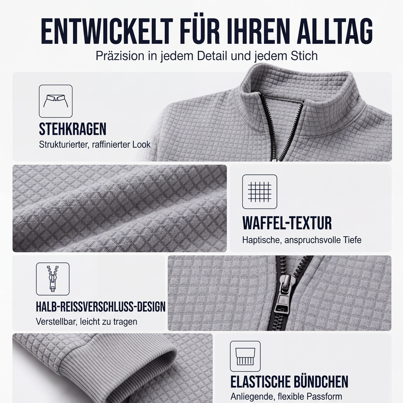 📢50%Rabatt!!!🎉✨Herren Waffelstrick Viertelreißverschluss T-Shirt