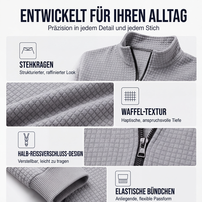 📢50%Rabatt!!!🎉✨Herren Waffelstrick Viertelreißverschluss T-Shirt