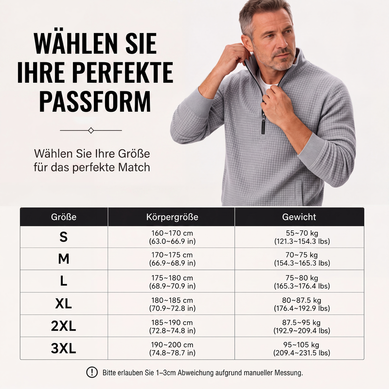 📢50%Rabatt!!!🎉✨Herren Waffelstrick Viertelreißverschluss T-Shirt