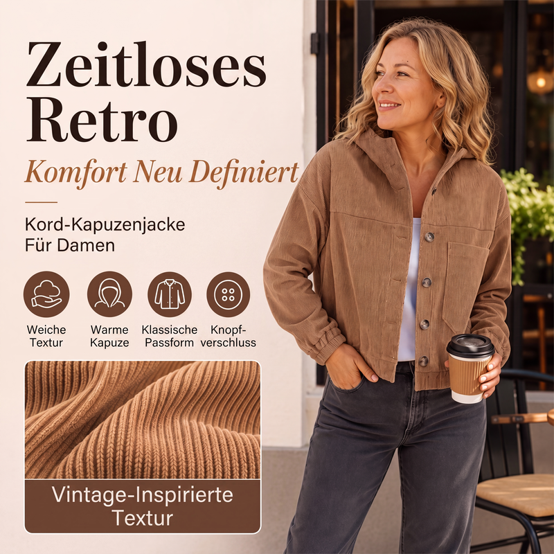 📢📢50%Rabatt!!!🎉✨Damen-Casual-Jacke aus Cord mit Kapuze