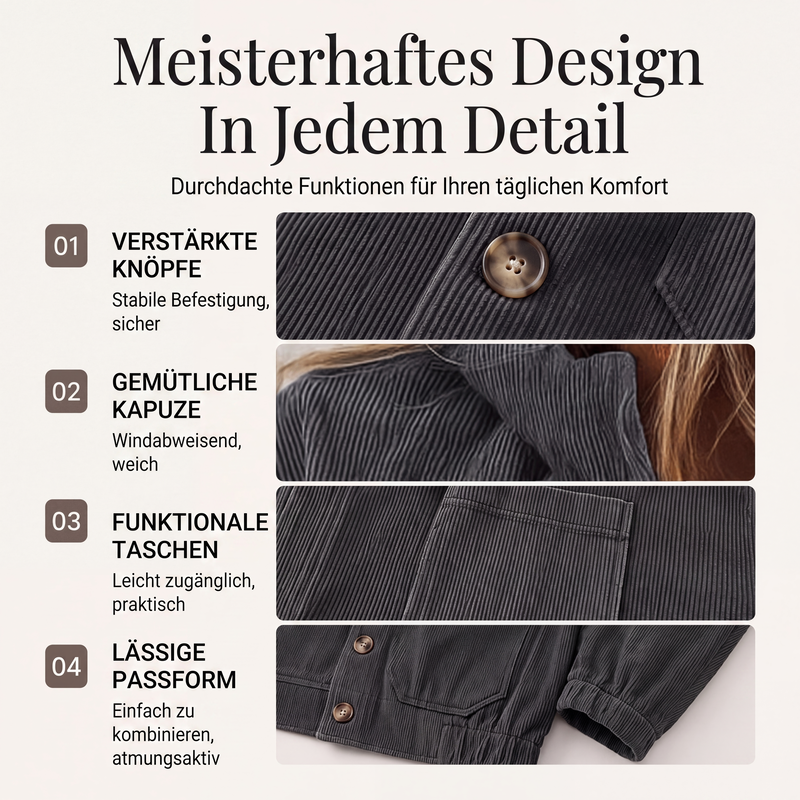 📢📢50%Rabatt!!!🎉✨Damen-Casual-Jacke aus Cord mit Kapuze