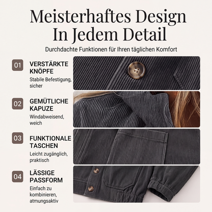 📢📢50%Rabatt!!!🎉✨Damen-Casual-Jacke aus Cord mit Kapuze