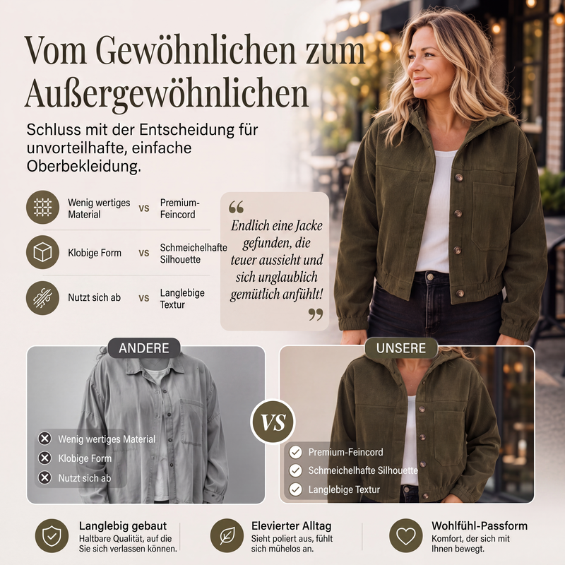 📢📢50%Rabatt!!!🎉✨Damen-Casual-Jacke aus Cord mit Kapuze