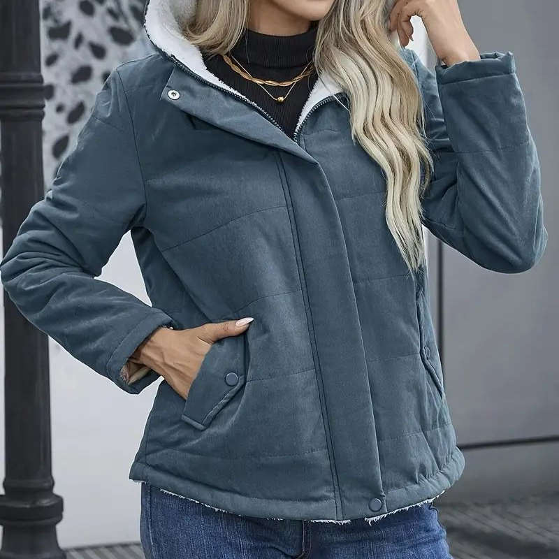 Damen-Jacke mit langem Arm, Kapuze und Plüschfutter