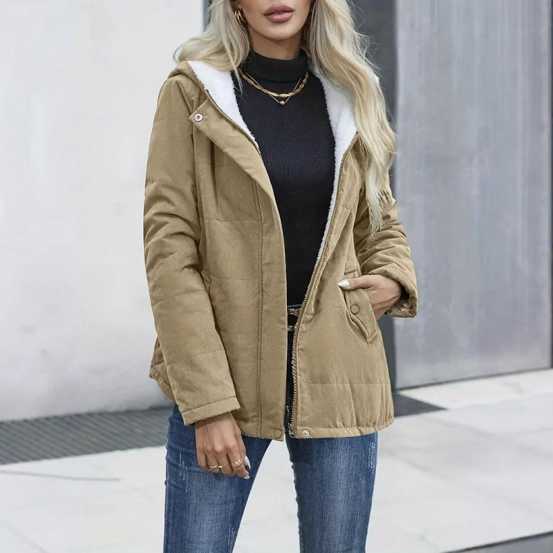 Damen-Jacke mit langem Arm, Kapuze und Plüschfutter