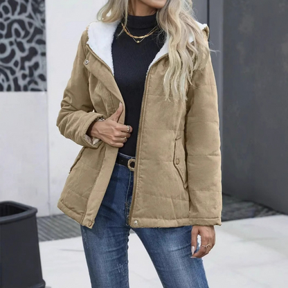 Damen-Jacke mit langem Arm, Kapuze und Plüschfutter