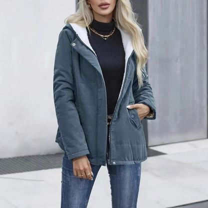 Damen-Jacke mit langem Arm, Kapuze und Plüschfutter