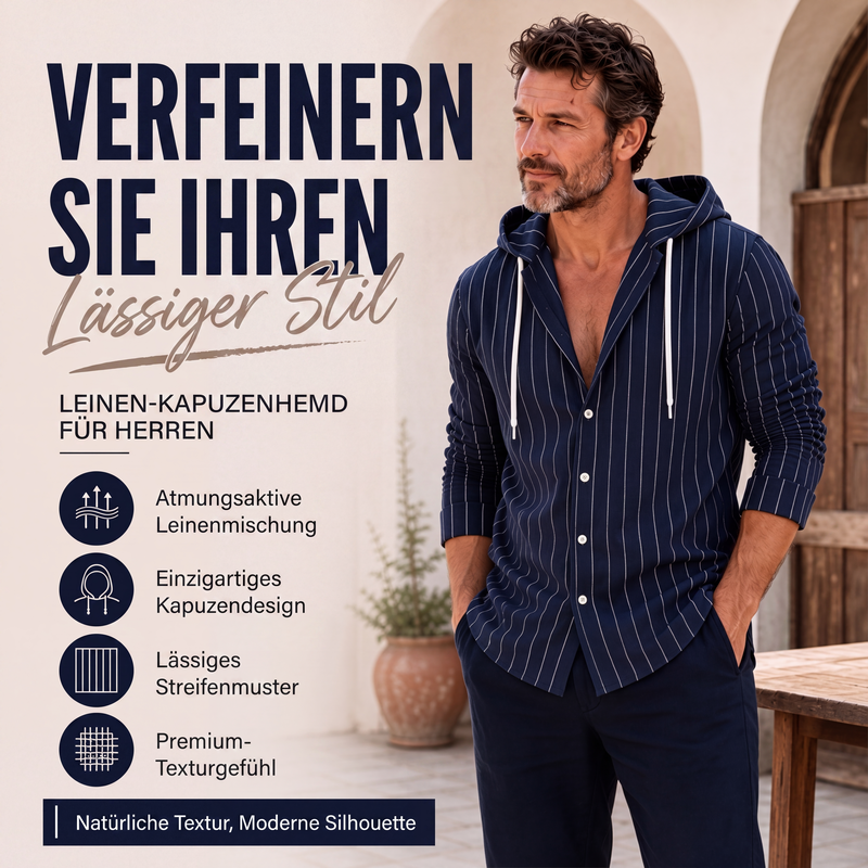 📢📢50%Rabatt!!!🎉✨Gestreeptes Langarm-Kapuzenhemd für Herren