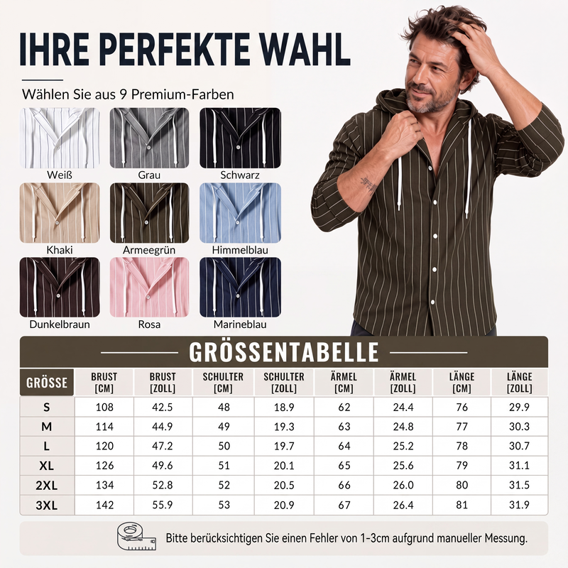 📢📢50%Rabatt!!!🎉✨Gestreeptes Langarm-Kapuzenhemd für Herren