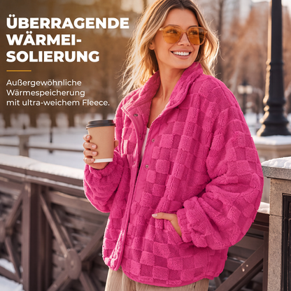 📢📢50% Rabatt!!! 🎉✨ Plüschjacke mit Karomuster & Druckknöpfen für Damen