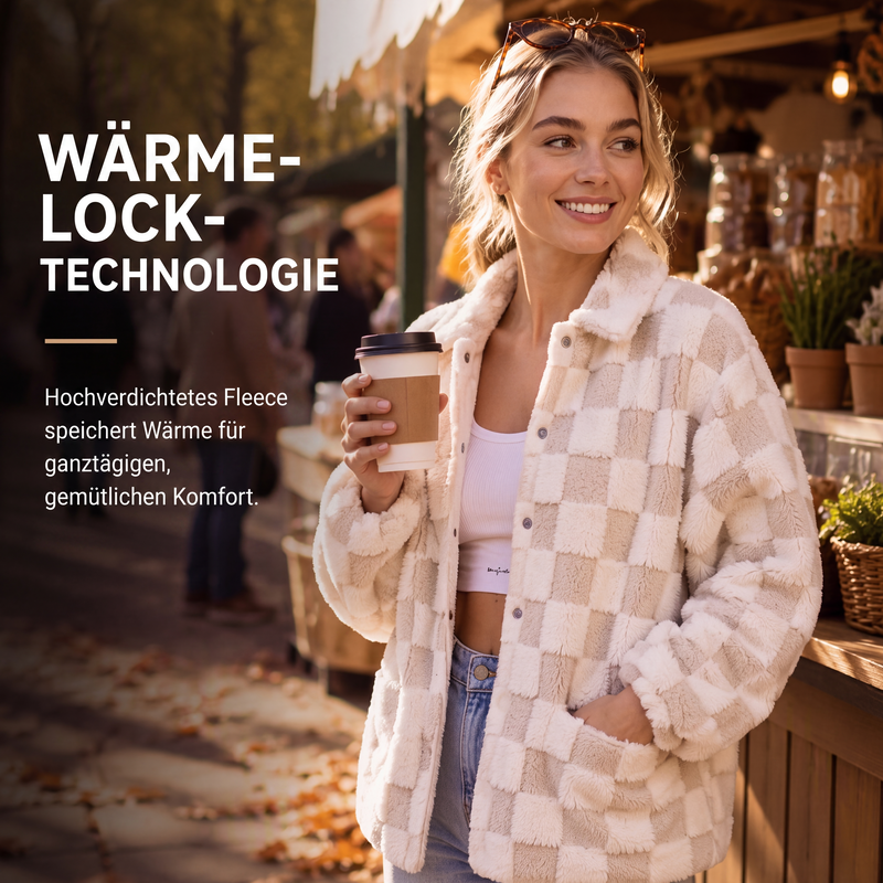📢📢50% Rabatt!!! 🎉✨ Plüschjacke mit Karomuster & Druckknöpfen für Damen
