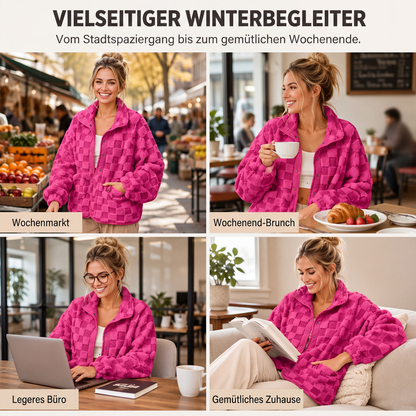 📢📢50% Rabatt!!! 🎉✨ Plüschjacke mit Karomuster & Druckknöpfen für Damen