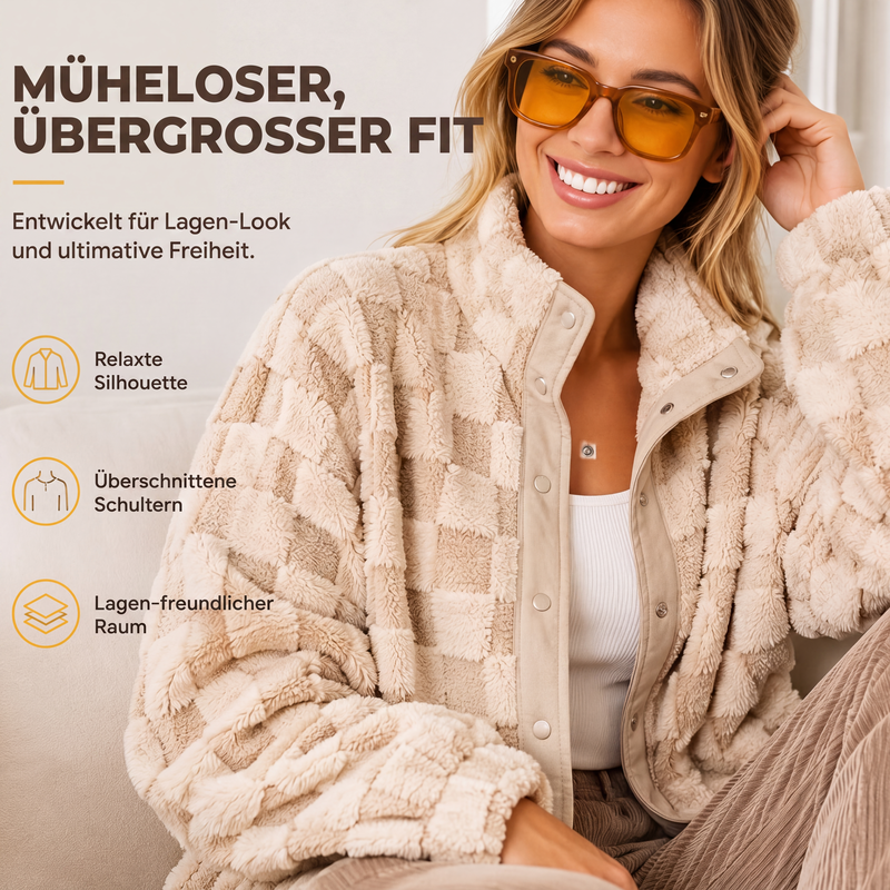 📢📢50% Rabatt!!! 🎉✨ Plüschjacke mit Karomuster & Druckknöpfen für Damen