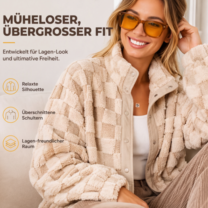 📢📢50% Rabatt!!! 🎉✨ Plüschjacke mit Karomuster & Druckknöpfen für Damen