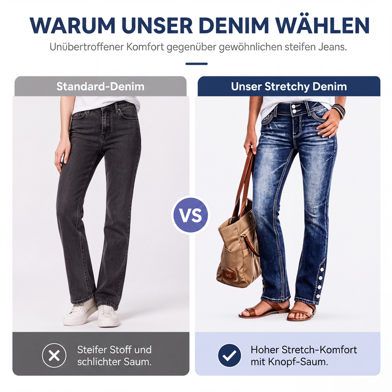 👖 50 % RABATT | Flexible Passform & moderner Slim-Look – Damen Stretch-Jeans mit Knopfdetails