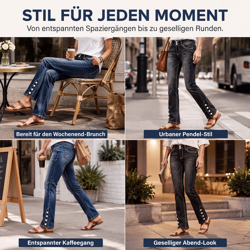 👖 50 % RABATT | Flexible Passform & moderner Slim-Look – Damen Stretch-Jeans mit Knopfdetails