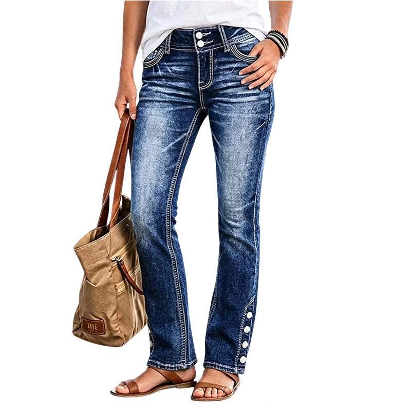 👖 50 % RABATT | Flexible Passform & moderner Slim-Look – Damen Stretch-Jeans mit Knopfdetails