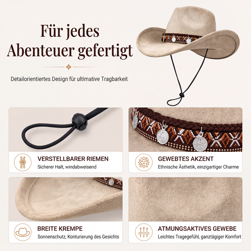 📢📢50%Rabatt!!!🎉✨Vintage Western-Cowboyhut mit ethnischem Stirnband