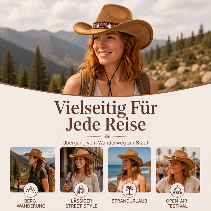 📢📢50%Rabatt!!!🎉✨Vintage Western-Cowboyhut mit ethnischem Stirnband
