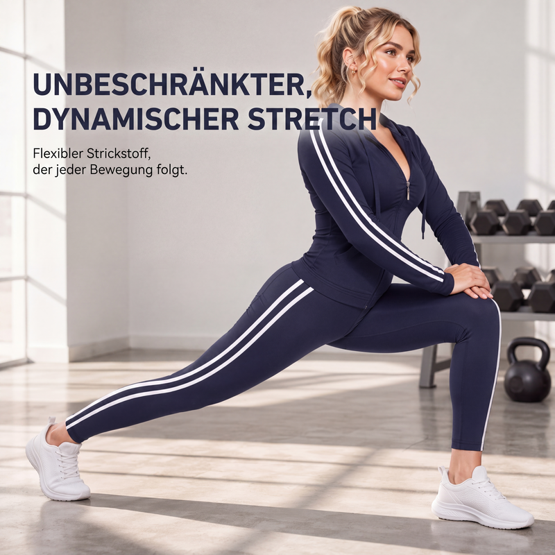 📢🎉50%Rabatt!!!🛍️✨Gestreept Damespak met Capuchon en Rits, Bestaande uit Capuchontrui en Broek