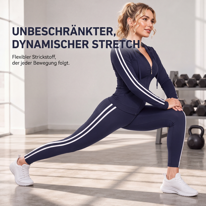 📢🎉50%Rabatt!!!🛍️✨Gestreept Damespak met Capuchon en Rits, Bestaande uit Capuchontrui en Broek