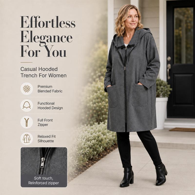 📢📢50% Rabatt!!! 🎉✨ Mittellange Damenjacke mit Kapuze & 2 Reißverschlüssen