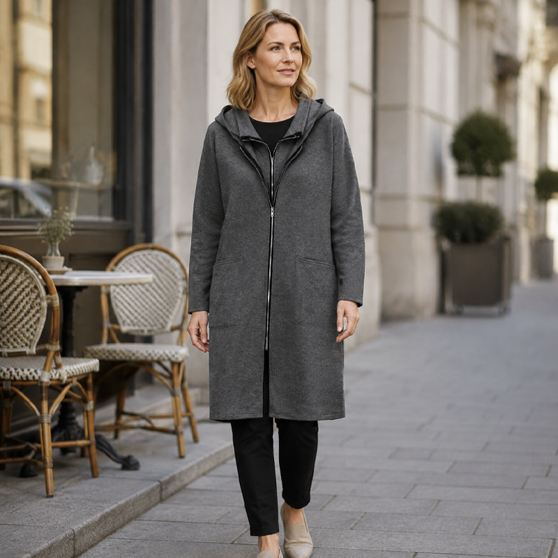 📢📢50% Rabatt!!! 🎉✨ Mittellange Damenjacke mit Kapuze & 2 Reißverschlüssen