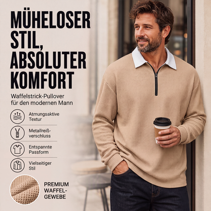 📢📢50% Rabatt!!! 🎉✨ Herren Waffelstrick Sweatshirt mit Halbreißverschluss & Kragen
