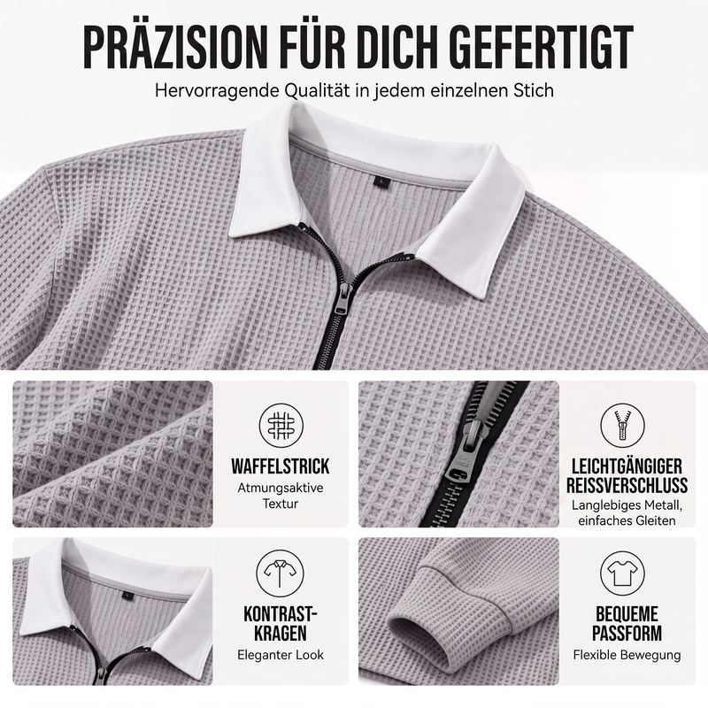 📢📢50% Rabatt!!! 🎉✨ Herren Waffelstrick Sweatshirt mit Halbreißverschluss & Kragen