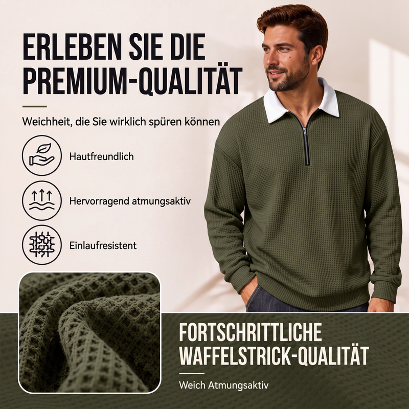 📢📢50% Rabatt!!! 🎉✨ Herren Waffelstrick Sweatshirt mit Halbreißverschluss & Kragen