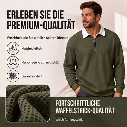 📢📢50% Rabatt!!! 🎉✨ Herren Waffelstrick Sweatshirt mit Halbreißverschluss & Kragen