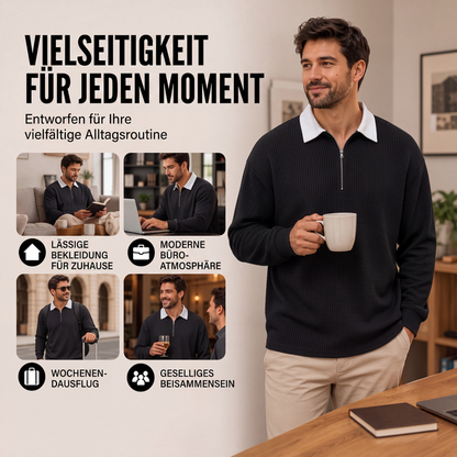 📢📢50% Rabatt!!! 🎉✨ Herren Waffelstrick Sweatshirt mit Halbreißverschluss & Kragen