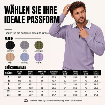 📢📢50% Rabatt!!! 🎉✨ Herren Waffelstrick Sweatshirt mit Halbreißverschluss & Kragen